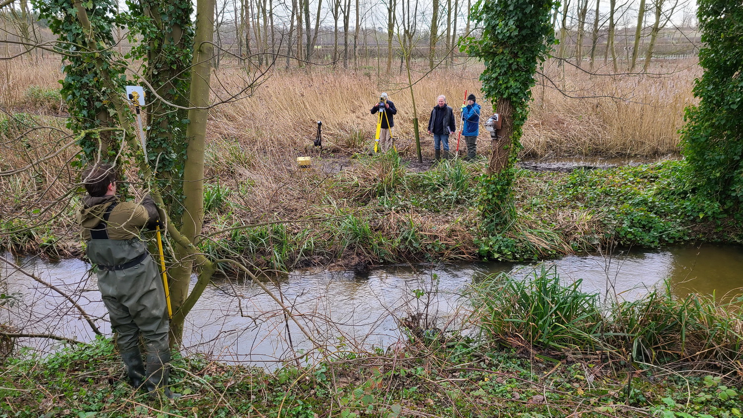 University of Hull team carrying out surveying on a watercourse